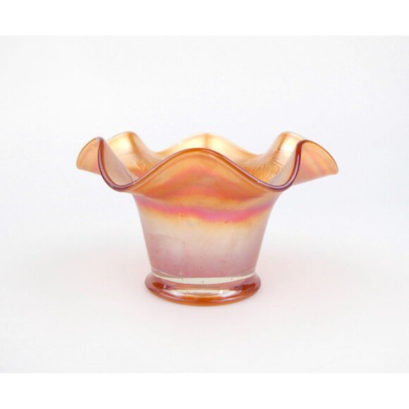 Vintage Marigold Iridescent Carnival Glass Bowl With Embossed Leaf & Blackberry - Picture 4 of 10